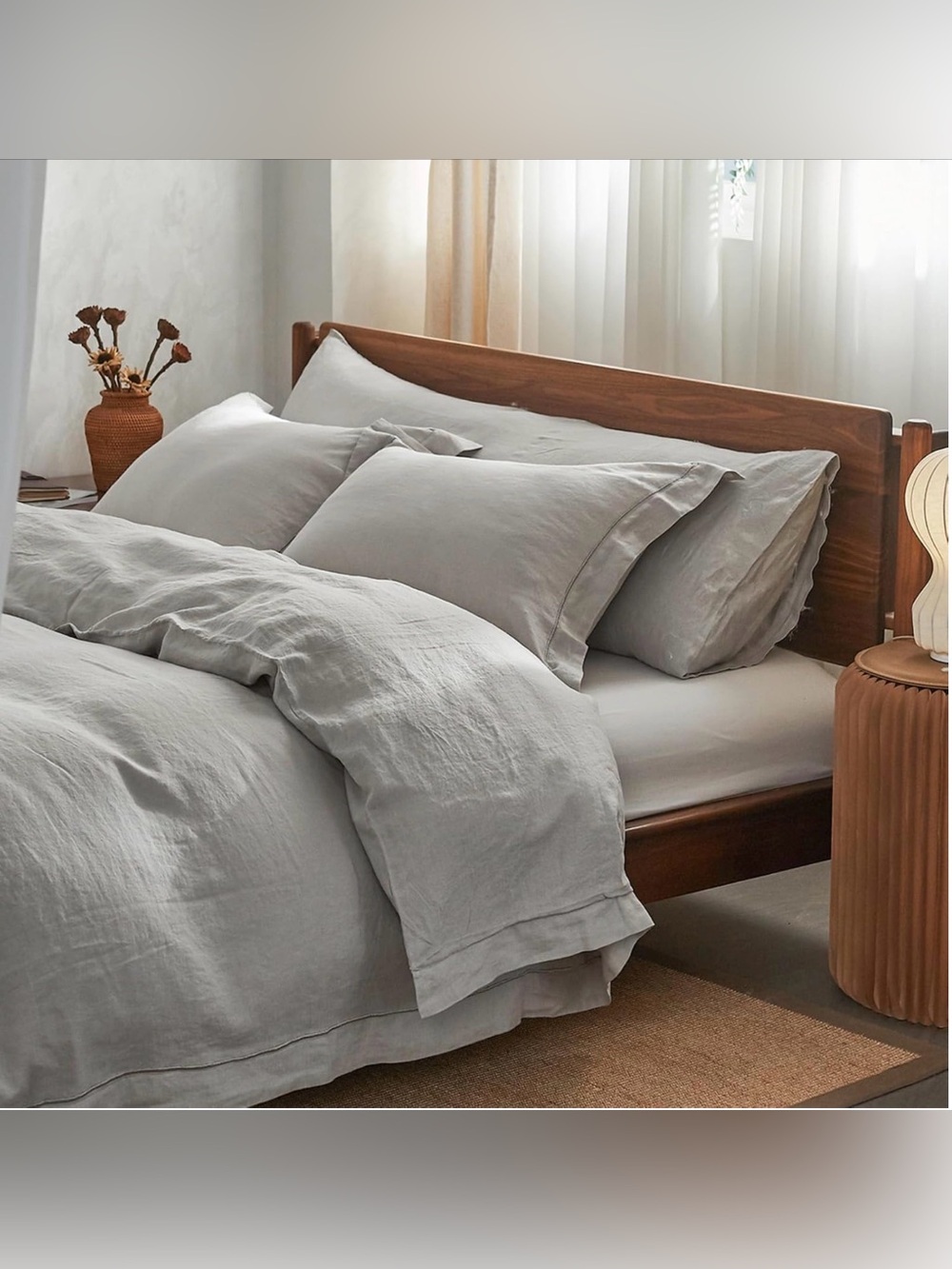 Washed Linen Duvet Cover Set in Light Gray -
